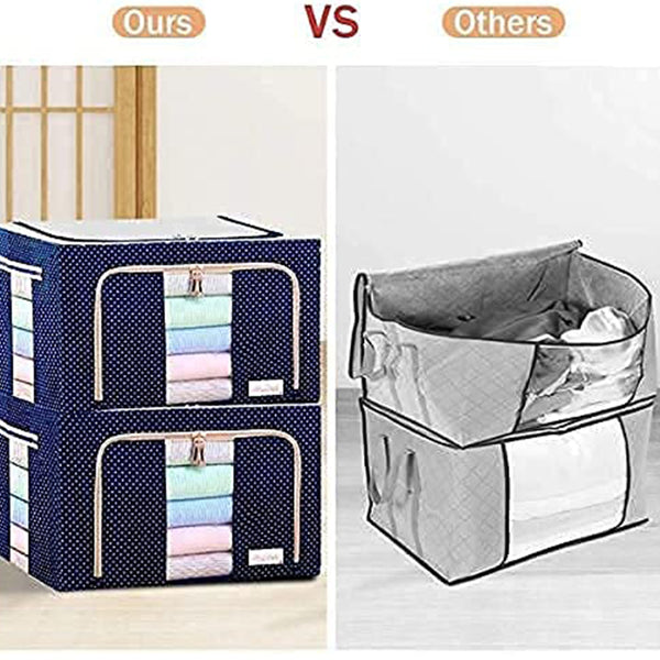 Foldable Steel Frame Clothes Storage Box – Large Organizer for Bedding, Blankets, Sarees, Toys, and Clothes (66 Liter)