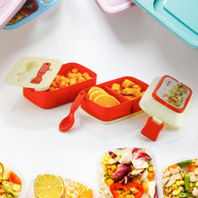 Double Layer Lunch Box – Stylish lid with fork and spoon, perfect for children's school lunches.