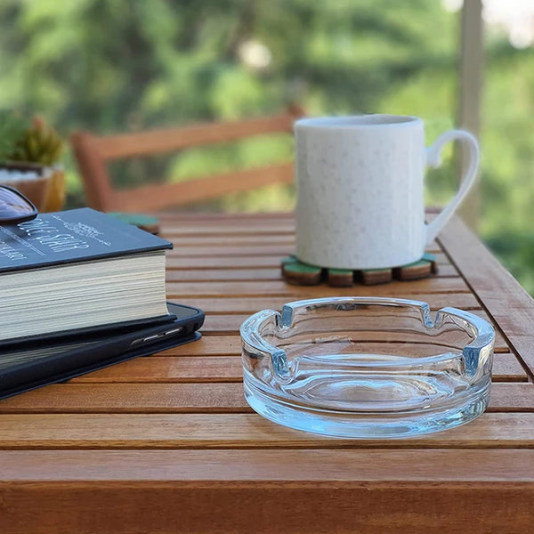 Glass Crystal Ashtray – Round Tabletop Design for Cigars and Cigarettes, Ideal for Home, Office, and Indoor/Outdoor Decor.