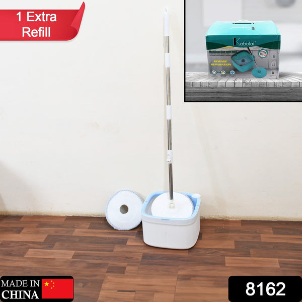 8162 Round Shape Mop Head  With 1 Pad Extra Clean Water Spin Mop With Separate Water Bucket Suitable For All Types Of Flooring Separates Dirty And Clean Water Wet