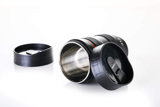 Camera Lens Coffee Mug with Lid – DSLR Style Plastic & Stainless Steel Cup (350ml) Wukusy