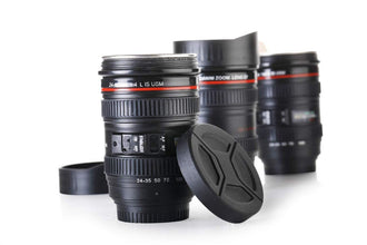 Camera Lens Coffee Mug with Lid – DSLR Style Plastic & Stainless Steel Cup (350ml) Wukusy