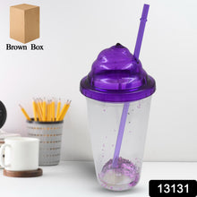 High-Quality Plastic Cold Drink Cup – Reusable Tea & Coffee Tumbler with Lid and Straw, Double-Wall Travel Bottle (1 Pc, Mix Color)