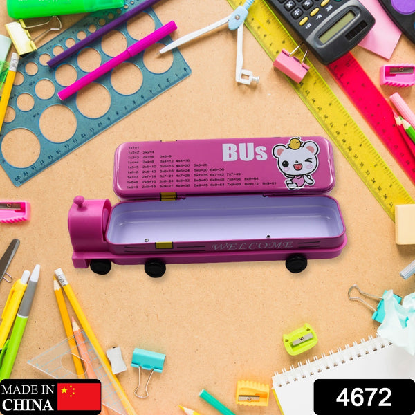 4672 Double Decker Magic Bus Compass 2 Layer Metal Bus Compass Pencil Case With Movable Wheels  Sharpener Bus Shape With Tiers Metal Pencil Box For Kids Birthday Party