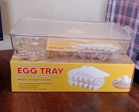 Plastic 18-Cavity Egg Storage Box – Rectangular Tray with Lid & Handles for Refrigerator (1 Pc)