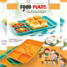 4-Compartment Plastic Dinner Plate with Spoon & Fork - Divided Food Plate, Ideal for Pav Bhaji & Meals (1 Set)