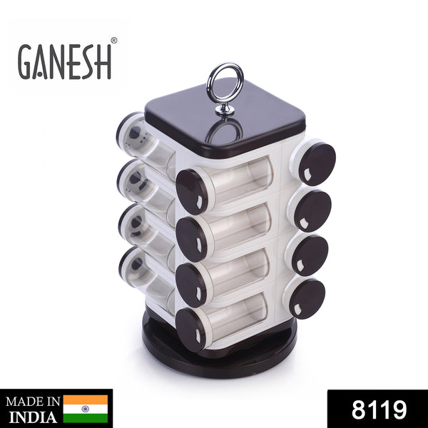 8119 Ganesh Multipurpose Revolving Spice Rack With 16 Pcs Dispenser Each 100 Ml Plastic Spice Abs Material 1 Piece Spice Set 1 Piece Spice Set  (Plastic)