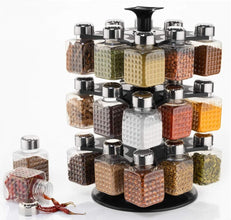 All New Square 24-Bottle Revolving Spice Rack – 360-Degree Rotating Organizer