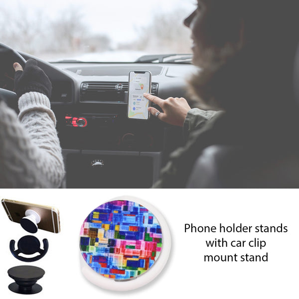 Fashion Design Pop-Up Mobile Phone Grip Holder – Phone Stand with Car Mount and Popclip, Floral Paisley Pattern