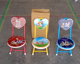 Heart-Shaped Kids Chair – Cartoon Printed Foldable Chair for Playrooms, Schools, Daycares, and Home, Metal and Fibre Body, Ideal for Picnic, Beach, and Camping (1 Pc)