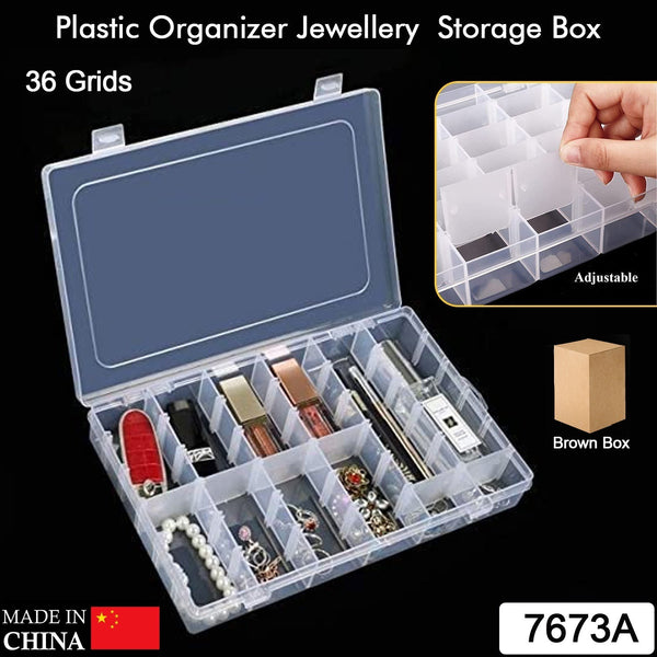 7673a 36 Grids Clear Plastic Organizer Jewelry Storage Box With Adjustable Dividers Transparent Organizer Box (1pc)