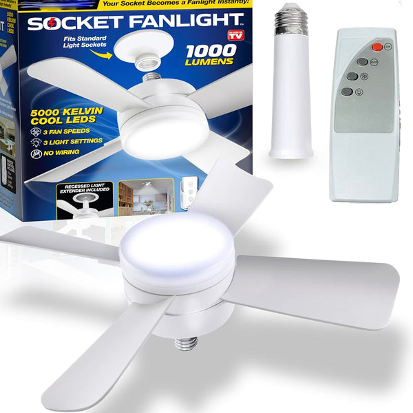 17845 Socket Fan Light Original - Cool Light Led  Ceiling Fans With Lights And Remote Control Replacement For Lightbulb - Bedroom Kitchen Living Room1000 Lumens  5000 Kelvins Cool Leds (Remote Battery Not Included)