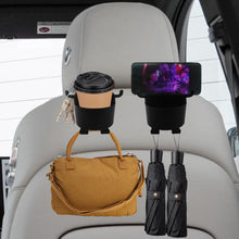 Car Headrest Backseat Organizer – 3-in-1 Phone, Cupholder & Hooks for Travel