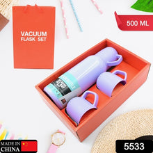 Stainless Steel Vacuum Flask Set - 500ml Thermos with 3 Cups, Creative Gift Set with Handle and Cover, Portable Car Water Bottle