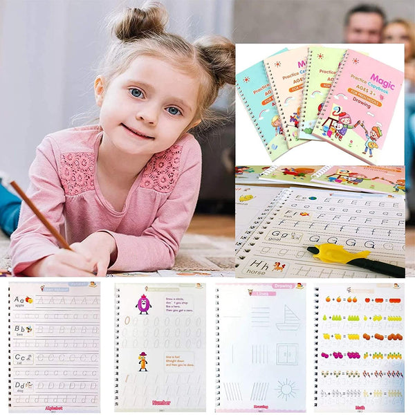 8075 4 Pc Magic Copybook Widely Used By Kids Childrens And Even Adults Also To Write Down Important Things Over It While Emergencies Etc.