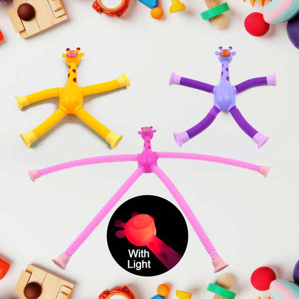 LED Telescopic Suction Cup Giraffe Toy – Shape-Changing Pop Tubes Fidget Sensory Toys (3 Pcs Set)