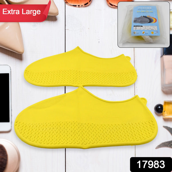 Non-slip Silicone Rain Boot Shoe Cover – Reusable, Anti-skid, Waterproof, Foldable (Extra Large Size, Yellow, 1 Pair)