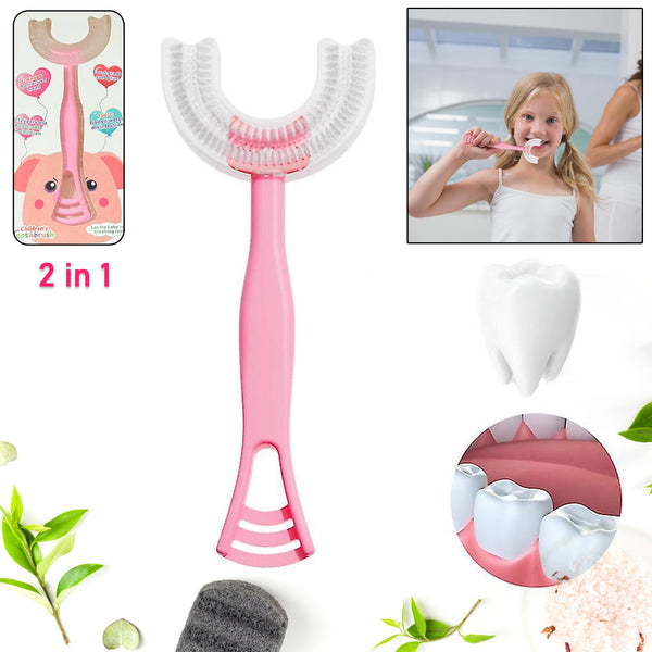 2-in-1 U-Shape Silicone Toothbrush & Tongue Scraper Cleaner (1 Piece)