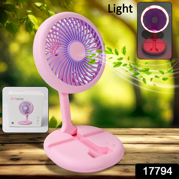 USB Rechargeable Portable Fan with LED Light – Foldable, Heavy Duty, Ideal for Home, Outdoor, and Temple Use