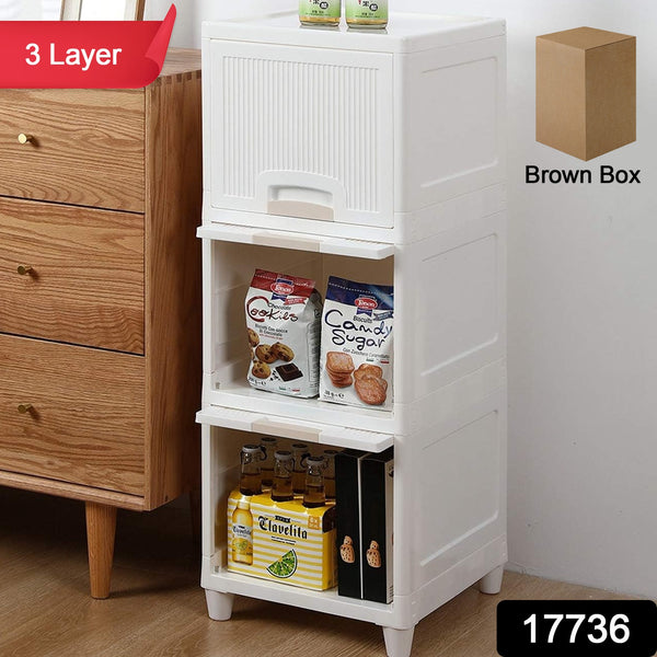 Multipurpose Storage Cabinet – 3-Layer Foldable Plastic Drawer Unit for Kitchen, Bathroom, Bedroom