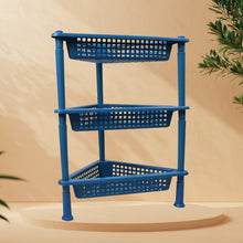 Triangle 3-Tier Plastic Storage Rack Shelf for Kitchen, Living Room, Bathroom, and Office Organization.