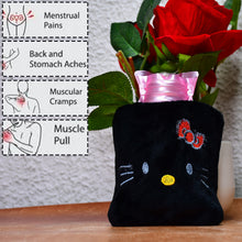 Black Hello Kitty Small Hot Water Bag With Cover For Pain Relief Neck Shoulder Pain And Hand Feet Warmer Menstrual Cramps.