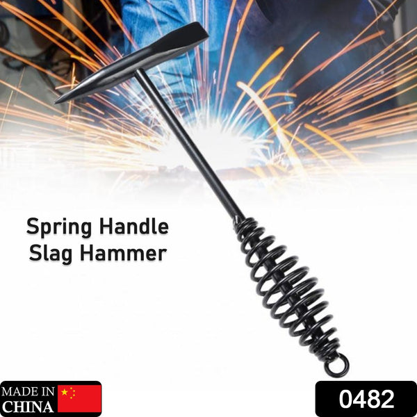 Welding Slag Removal Tool – Multi-functional chipping hammer with coil spring handle, designed for cleaning and removing slag and spatter from industrial welds. Ideal for use by electricians and machinery workers