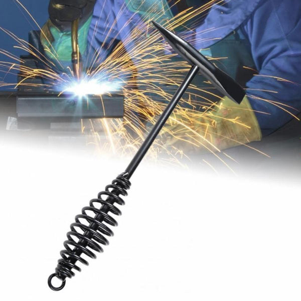 Welding Slag Removal Tool – Multi-functional chipping hammer with coil spring handle, designed for cleaning and removing slag and spatter from industrial welds. Ideal for use by electricians and machinery workers