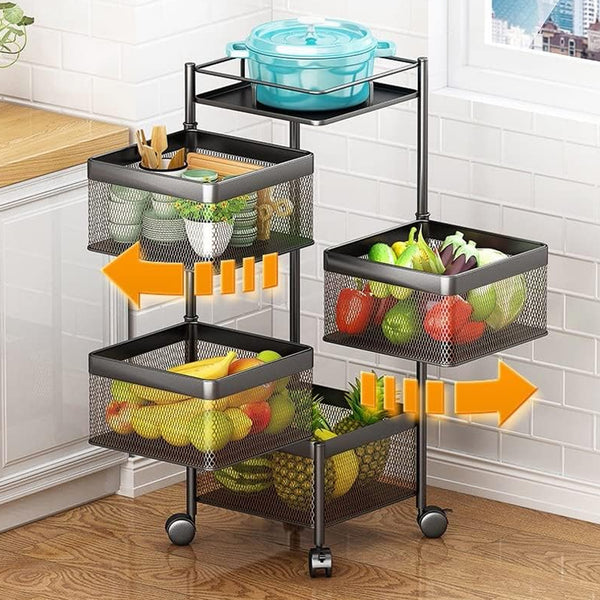 Metal Kitchen Trolley – 4/3 Layer Organizer Rack with Wheels for Fruits, Vegetables & Onion Storage