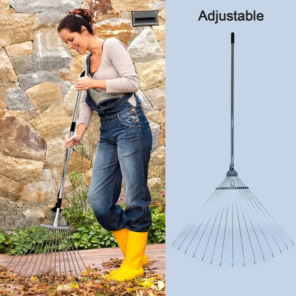 Telescopic Stainless Steel Garden Rake - Adjustable 115-152 cm Lawn Tool