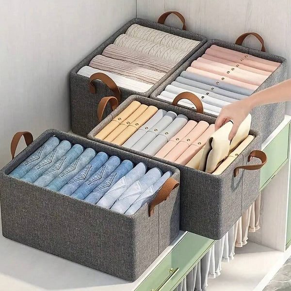 Cloth Storage Baskets – Canvas Fabric Organizers for Closet and Shelf Storage (48x27 cm)