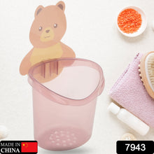 7943 Multipurpose Wall Mount Toothbrush Holder Plastic Stand For Toothpaste Comb Brush Cream Lotion Kids Bathroom Cup Drain Waterproof Self-adhesive Teddy Bear