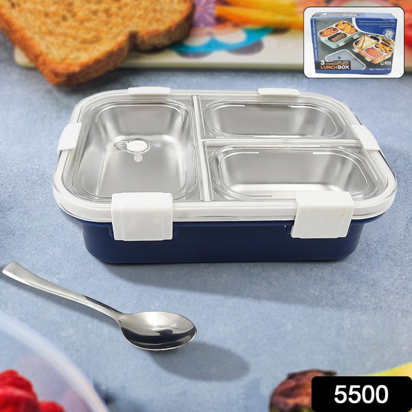 5500 3 Compartment Transparent Stainless Steel Lunch Box For Kids Tiffin Box Lunch Box Lunch Box For Kids Insulated Lunch Box Lunch Box For Office Women And Men Stainless Steel Tiffin Box For Boys Girls School Office