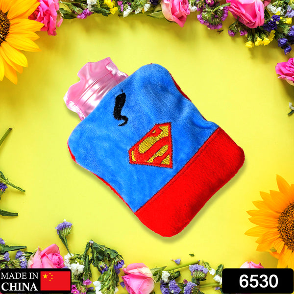 6530 Superman Print Small Hot Water Bag With Cover For Pain Relief Neck Shoulder Pain And Hand Feet Warmer Menstrual Cramps.