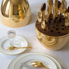 Premium Cutlery Set 24 Pcs With Oval Shaped Stand  Beautiful Stylish Oval Designed Cutlery Sets Egg-shaped Luxury Spoon Holder Set (Golden  24 Pcs Set)