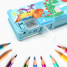 Multipurpose Plastic Compass Box – Double Deck Pencil Case with 2 Compartments, Cartoon-Printed Organizer for Kids, Ideal for School and Birthday Gifts (1 Pc, Mix Design).