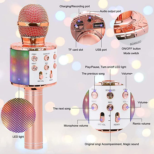 Wireless Bluetooth Condenser Microphone – Handheld Karaoke Speaker with Audio Recording (Multicolor, 1 Pc)