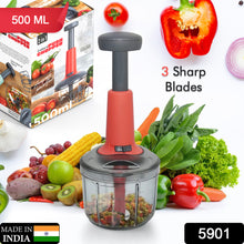 Matte Finish Manual Hand Press Chopper – Compact Mini Chopper with 3 Blades for Easy Vegetable & Fruit Chopping