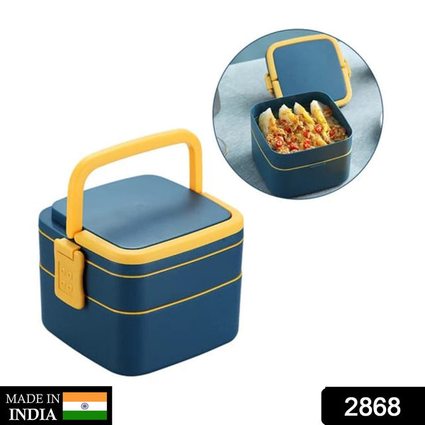 Blue Double-Layer Portable Lunch Box – Stackable with Carrying Handle & Spoon