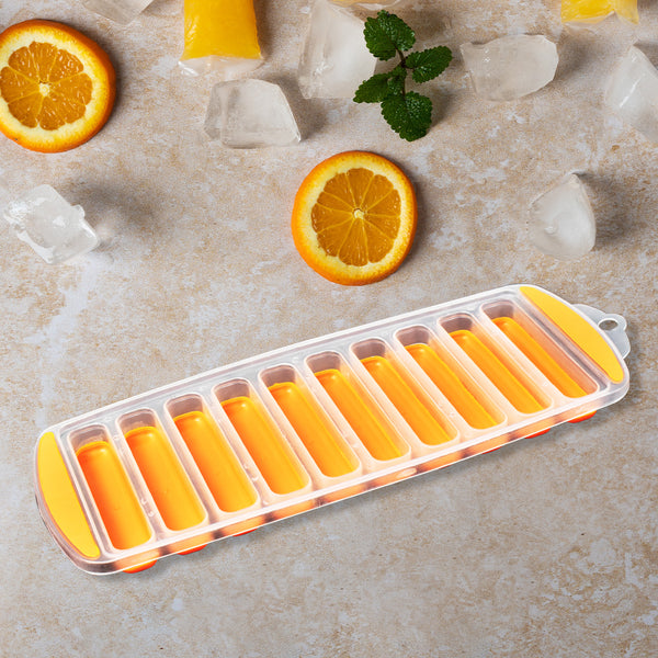 Water Bottle Ice Cube Tray - Silicone Bottom with Push Pop-Out Narrow Ice Sticks (Assorted Colors)