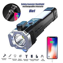 Portable 3W Rechargeable LED Flashlight – Long Beam, Hammer, Magnet, Seat Belt Cutter, 4 Modes for Car, Camping, Hiking.