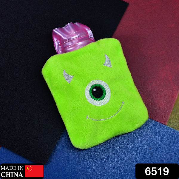 6519 Green One Eye Monster Print Small Hot Water Bag With Cover For Pain Relief Neck Shoulder Pain And Hand Feet Warmer Menstrual Cramps.