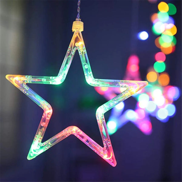 12 Stars LED Curtain String Lights – 8 Flashing Modes for Home, Diwali, Wedding, and Festival Decoration (Multicolor, Indoor/Outdoor)