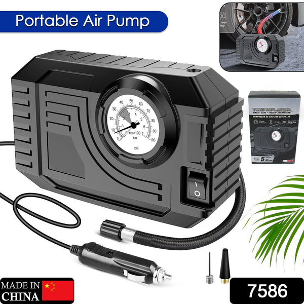 Portable 12V Tire Inflator Air Compressor – Small Air Pump with LED Light for Car Tires, Bikes, Balloons & Other Inflatables